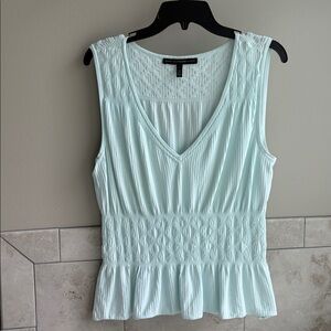 White House Black Market Blue Sleeveless Ruffled Blouse